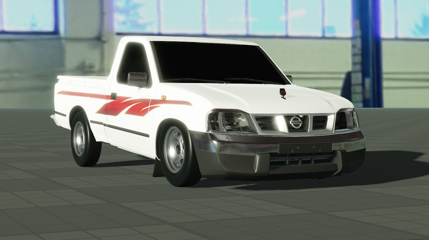 Datsun 16 model in a garage scene
